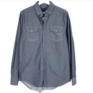 Five Four gray Button Down Chambray long Sleeve Shirt flap chest pockets Size L